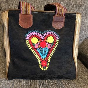 Heart Embroidered Consuela Tote Bag